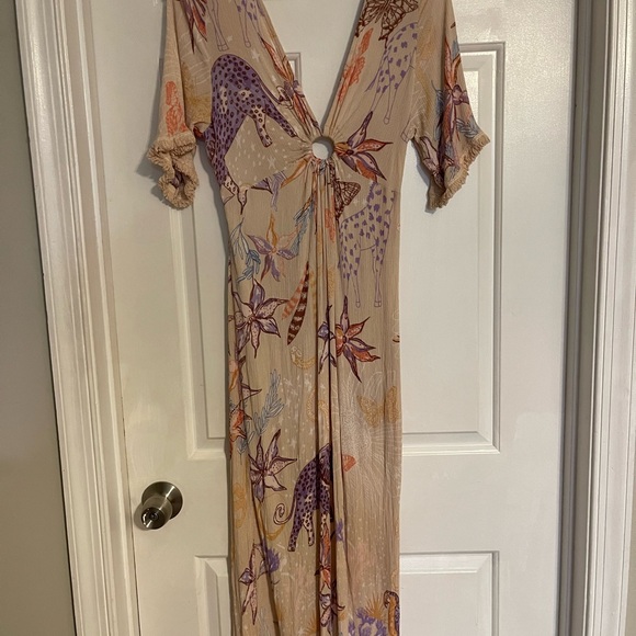 Z&L Other - Cream Ruched Maxi Sundress with Flutter Sleeves